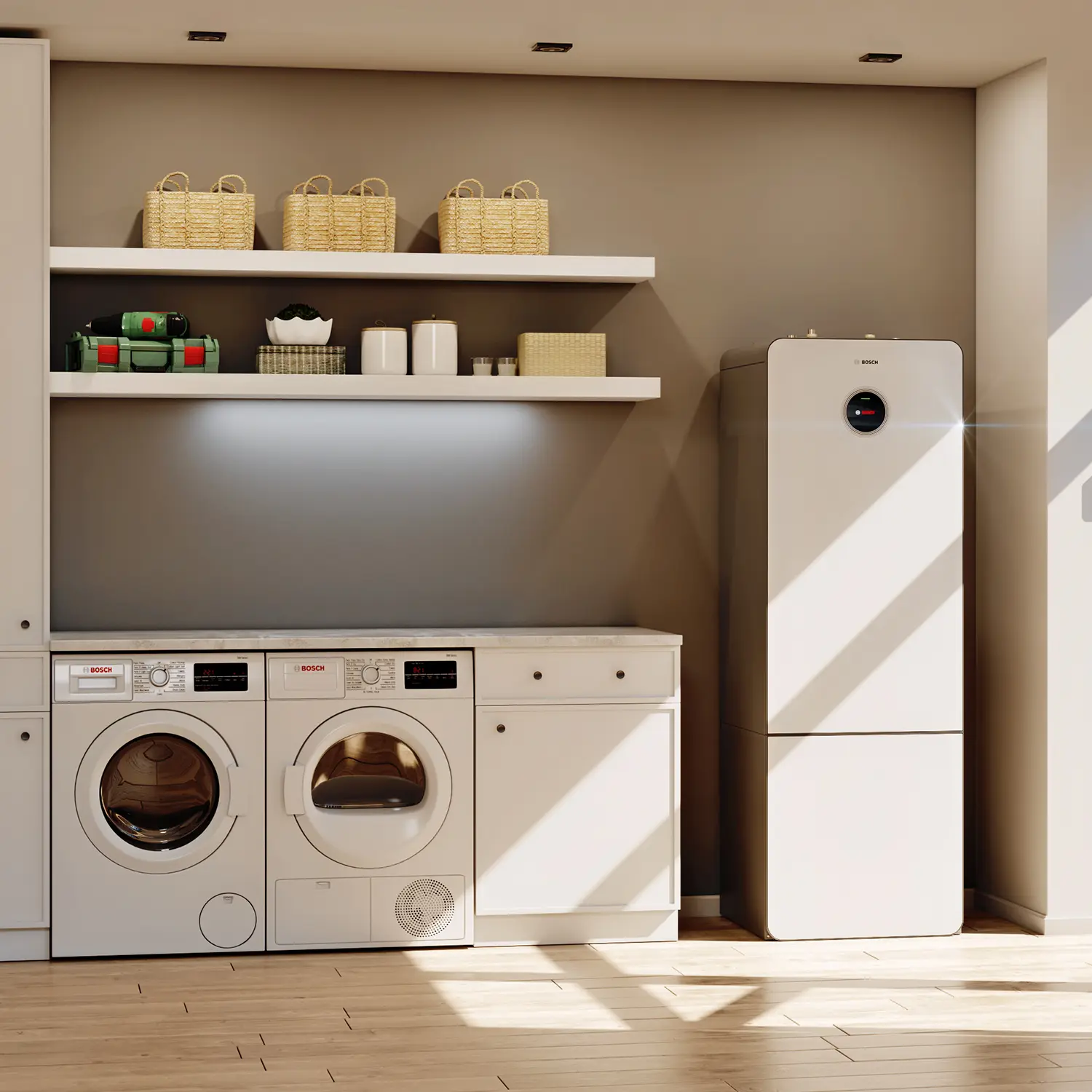 Binnenunit warmtepomp in bijkeuken